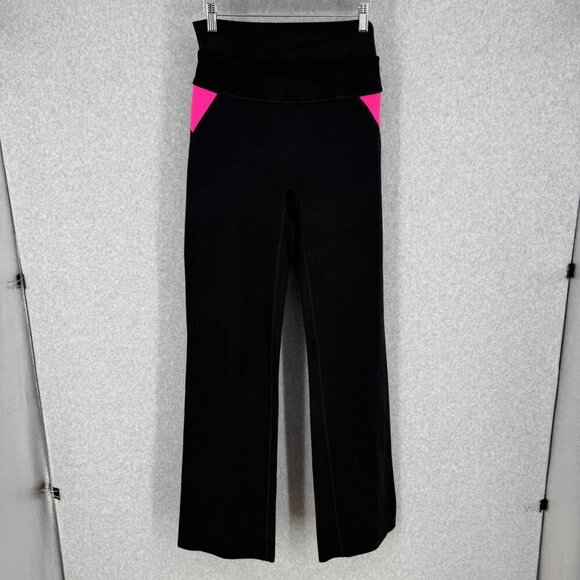 SPANX Pants - Spanx Womens SlimX Bagel Buster Double Waistband Flare Legging Size L Black Pink